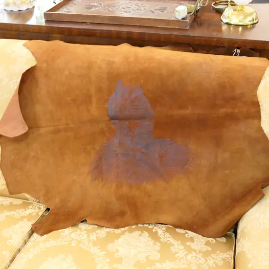 VINTAGE LEATHER HIDE POKER? WORKED MAORI TAWHIAO PORTRAIT..