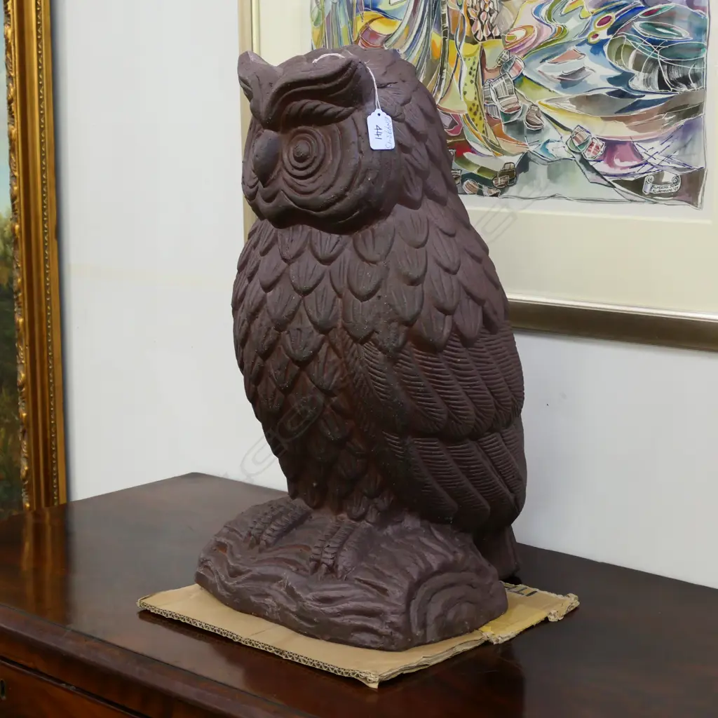 LGE TERRACOTTA OWL FIGURE Image 1++