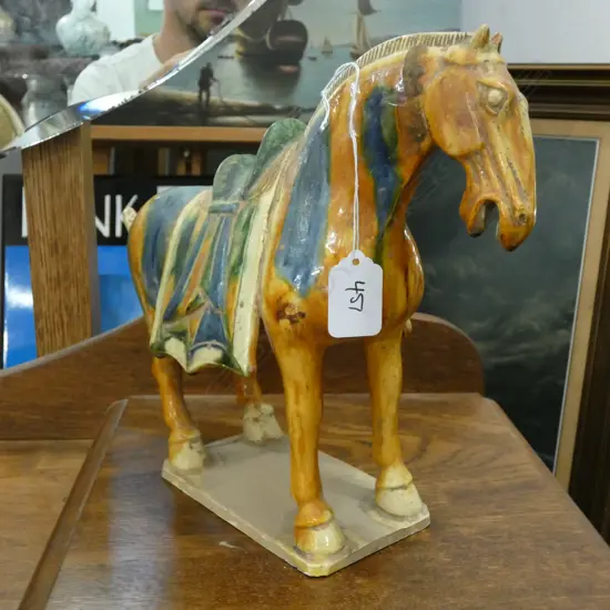 TANG STYLE POTTERY HORSE WITH SANCAI GLAZE 