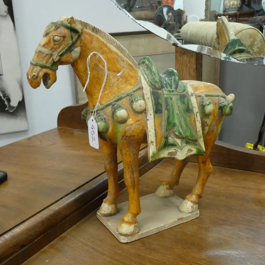 TANG STYLE POTTERY HORSE WITH SANCAI GLAZE a/f Image 1++