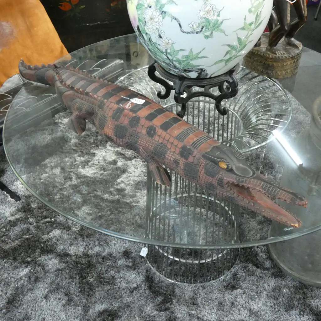 CARVED WOODEN CROCODILE 1130MM L TAIL END AF Image 1++