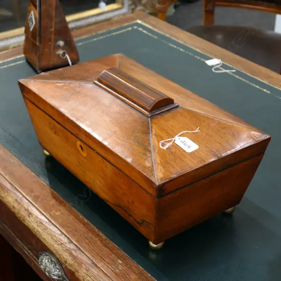 REGENCY MAHOGANY SARCOPHAGUS TEA CADDY