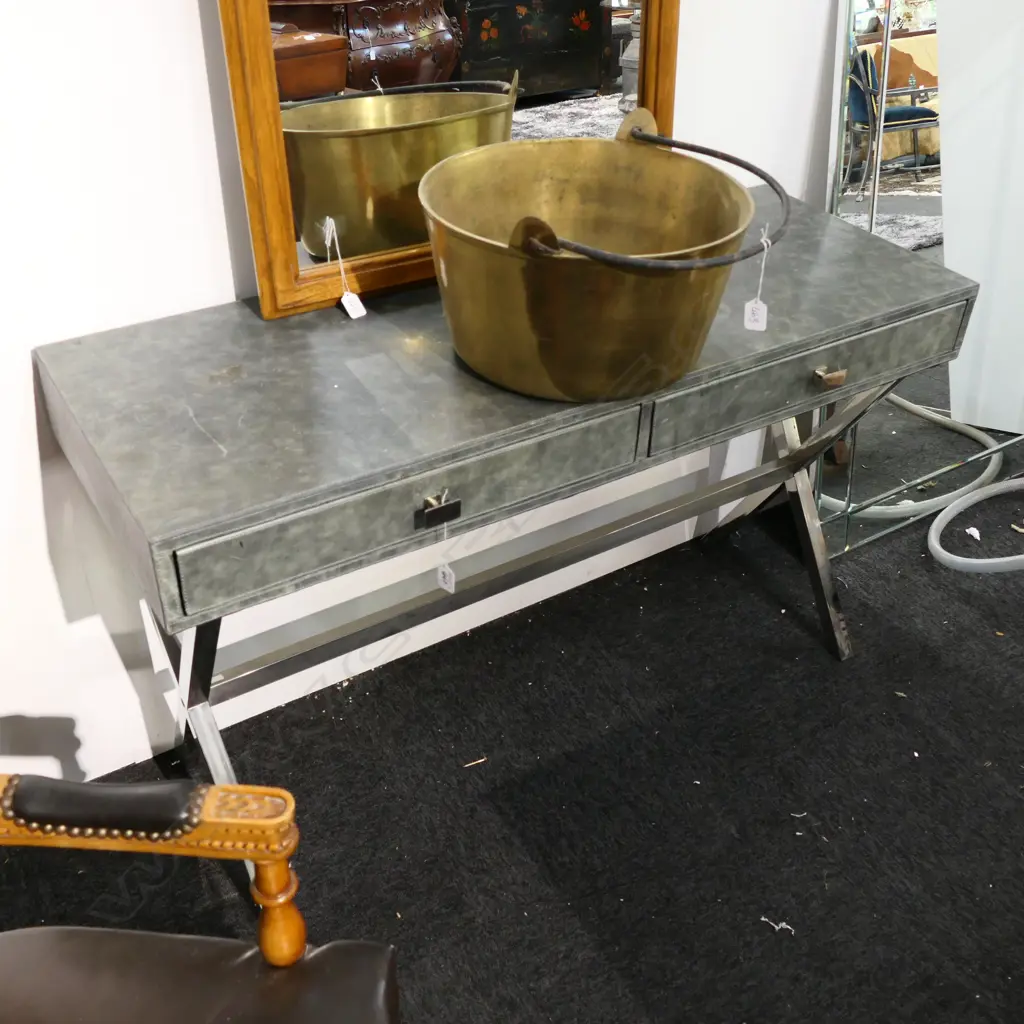 CONTEMPORARY 2 DRAWER LEATHER LOOK DESK 1200MM W Image 1++