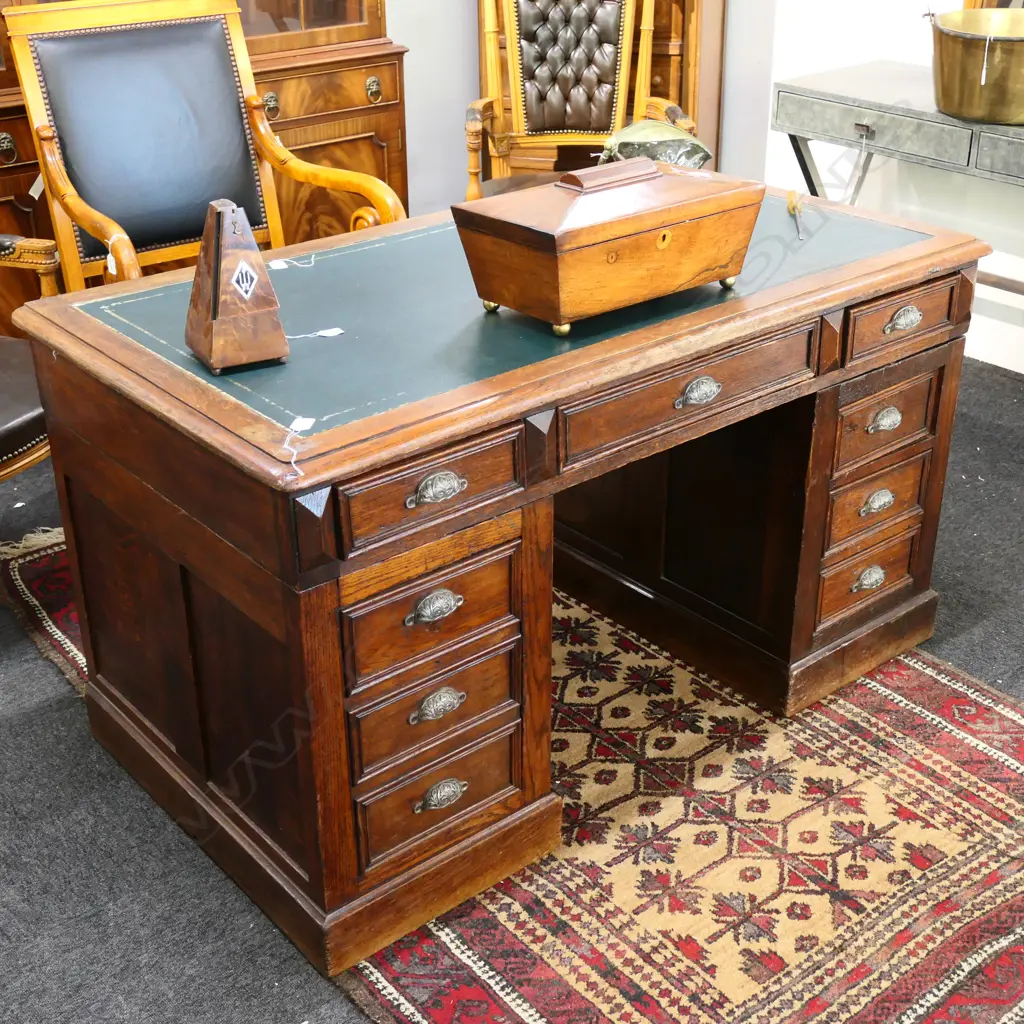 LEATHER TOPPED TWIN PEDESTAL DESK 1360 X 770MM Image 1++