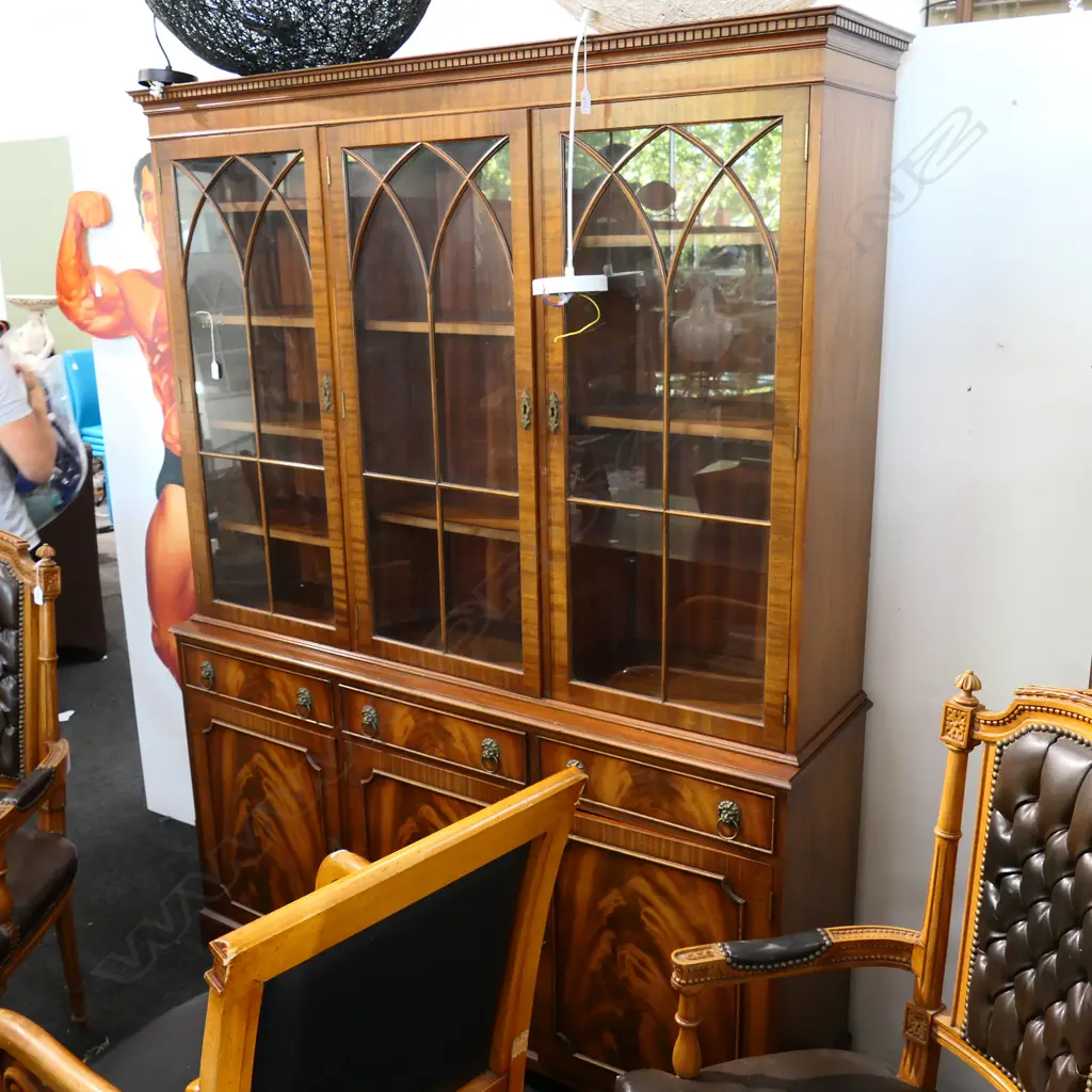 GLAZED GEORGIAN STYLE 3 DOOR BOOKCASE 1450MM W 1980MM H Image 1++