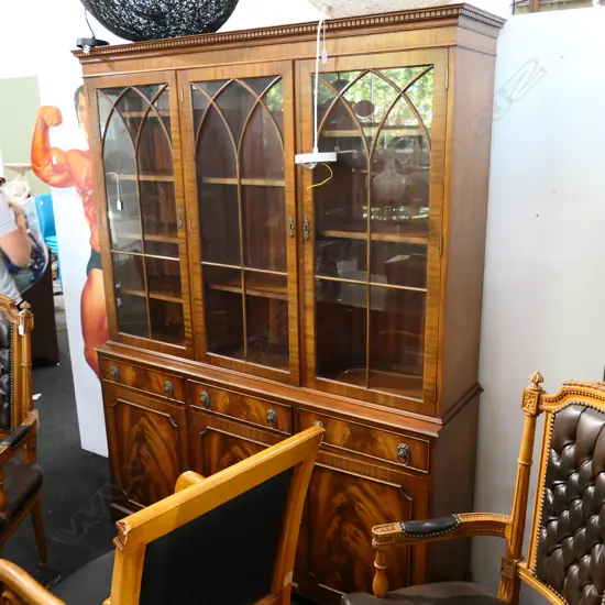 GLAZED GEORGIAN STYLE 3 DOOR BOOKCASE 1450MM W 1980MM H