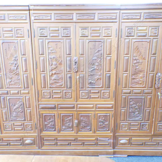 LARGE KOREAN HARDWOOD CARVED CUPBOARD 2000 X 1070