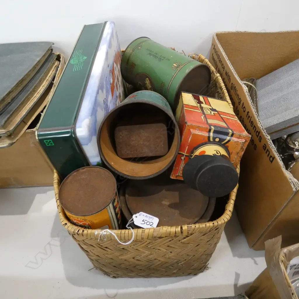 BASKET WITH COLLECTABLE TINS Image 1++
