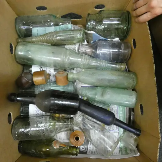 ASST ANTIQUE GLASS BOTTLES INK BOTTLED ETC