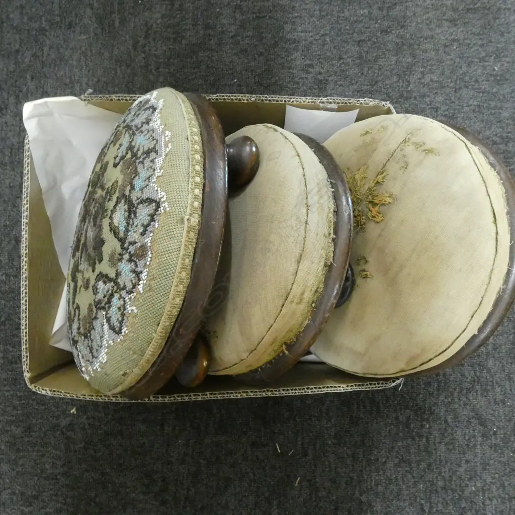 BOX LOT 3 VICTORIAN CIRCULAR FOOTSTOOLS  Image 1++