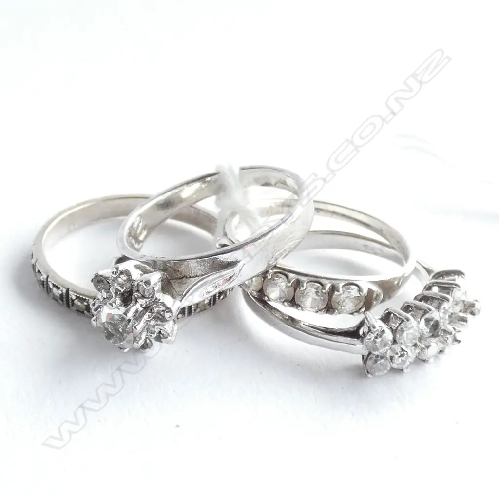 4 SILVER RINGS; PASTE, MARCASITE, CZ ETC Image 1++
