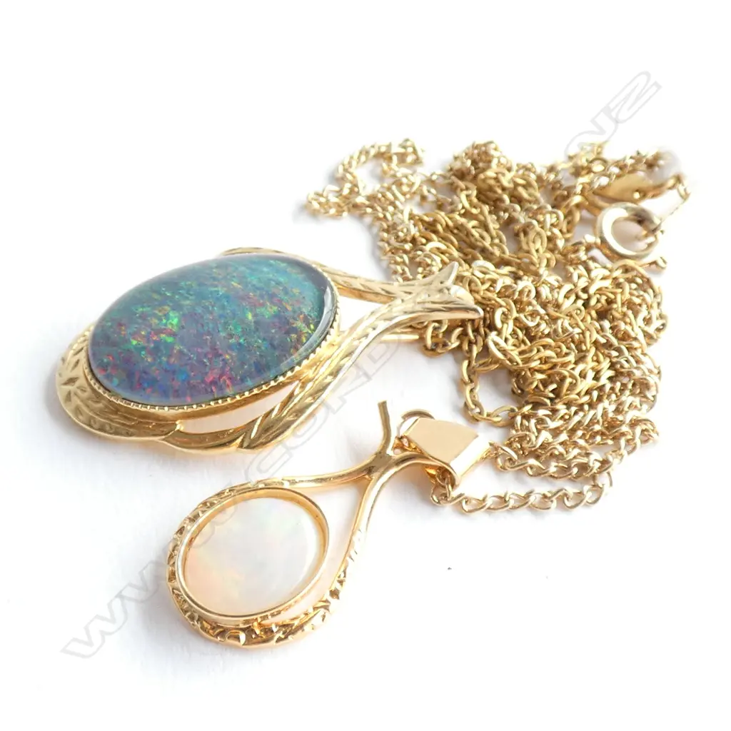 2 OPAL DOUBLET GOLD PLATED SILVER NECKLACES Image 1++