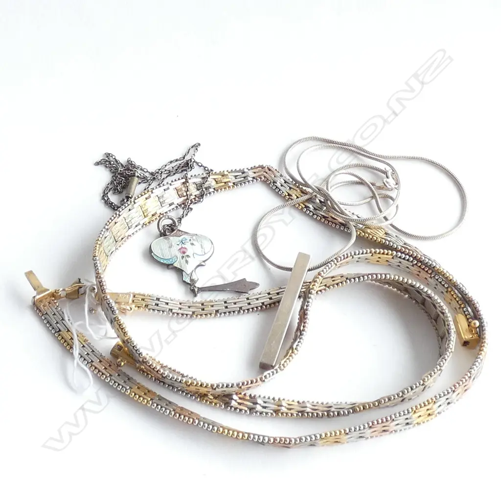 STG HALLMARKED INGOT ON CHAIN 9.9 GRAMS + ENAMEL NECKLACE + STG NECKLACE & BRACELET SET Image 1++