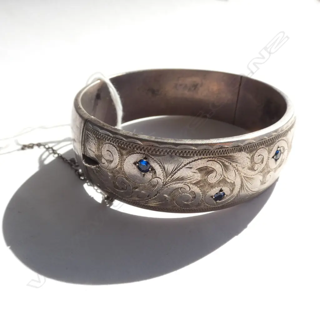 STERLING SILVER BANGLE BLUE STONES NZ MADE Image 1++