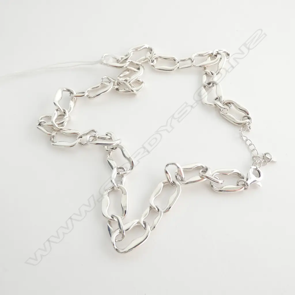 STERLING SILVER NECKLACE LARGE OVAL FLAT LINK 500MM 43.5G Image 1++