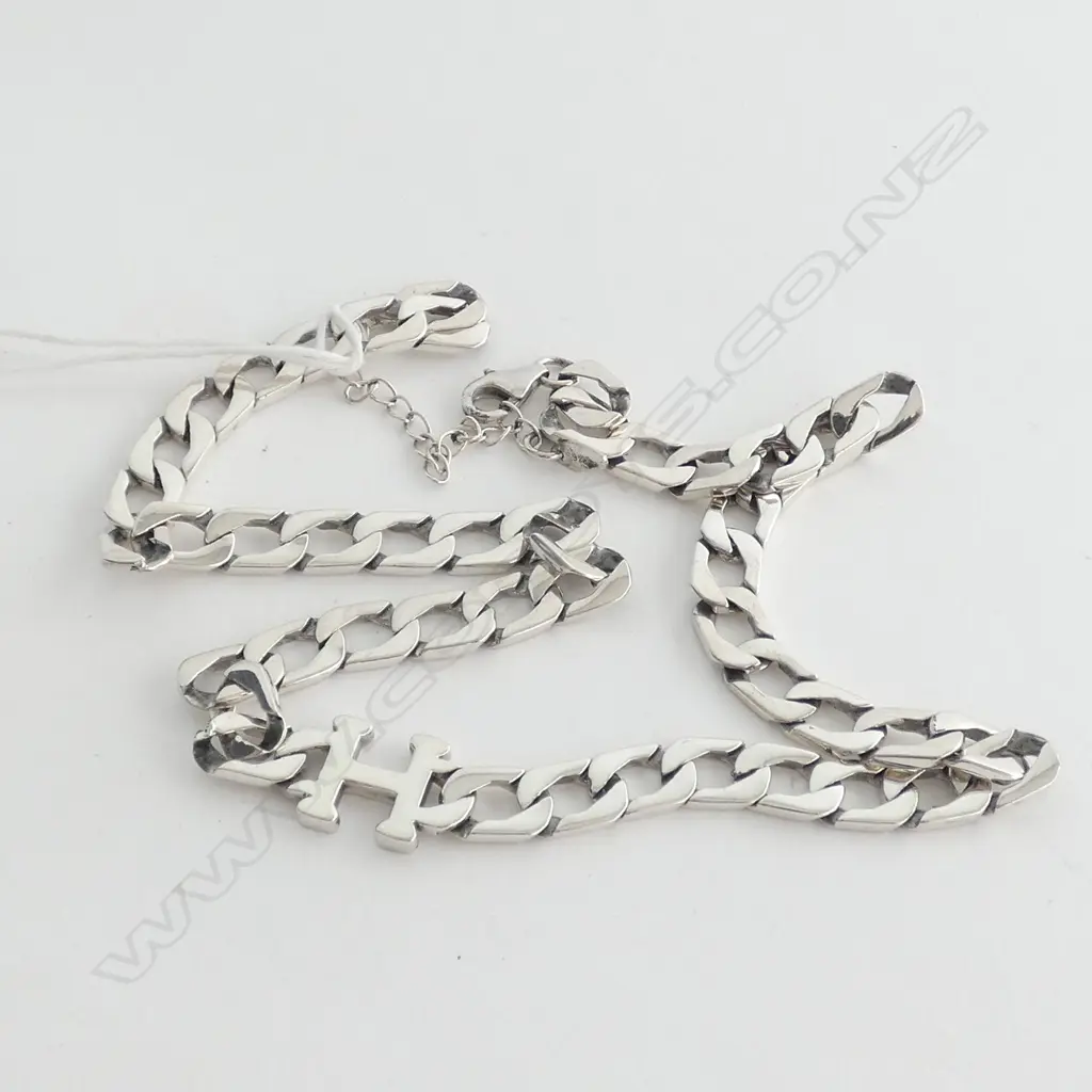 STERLING SILVER NECKLACE  CURB LINK WITH LETTER H 450MM 30GM Image 1++