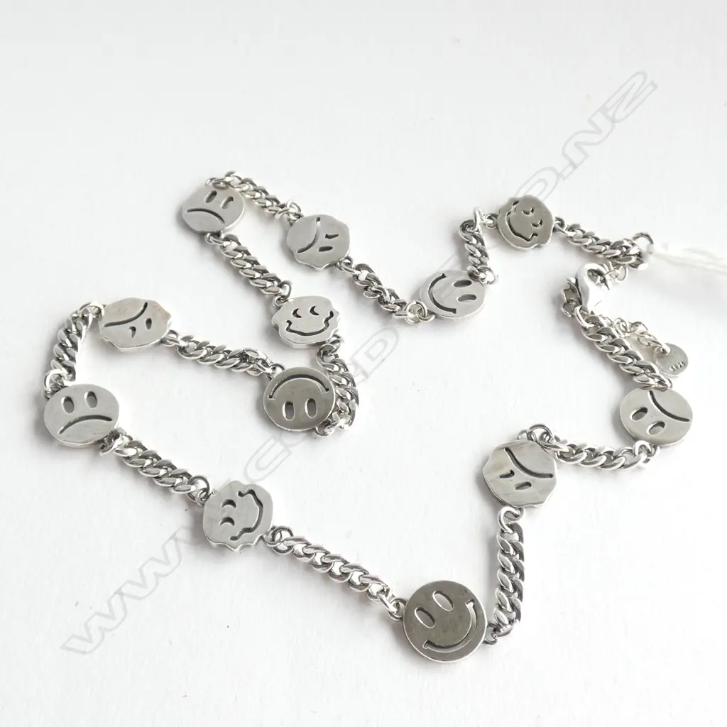 SILVER FACES CHAIN NECKLACE 21.5gm Image 1++