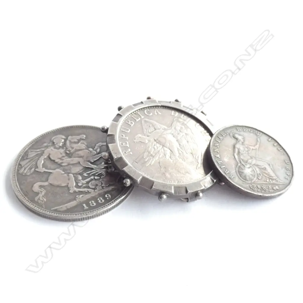 THREE 19THC COINS - ONE SET AS A BROOCH Image 1++
