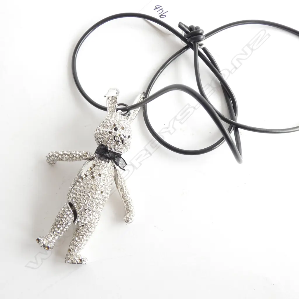 DIAMONTE BUNNY BROOCH NECKLACE PENDANT 110MM SOME STONES MISSING Image 1++