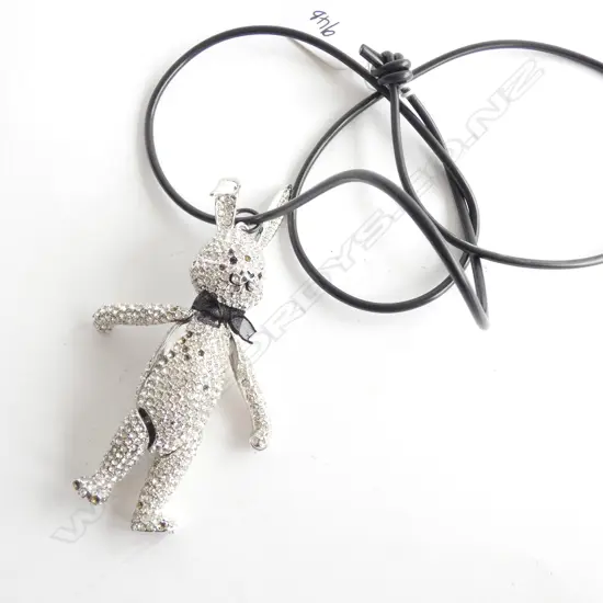 DIAMONTE BUNNY BROOCH NECKLACE PENDANT 110MM SOME STONES MISSING