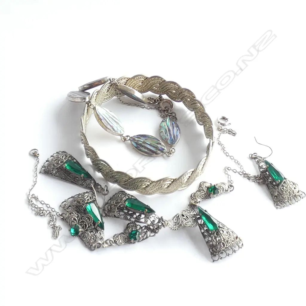 3 PCES 925 JEWELLERY; BRACELET, BANGLE, FILIGREE NECKLACE & EARRINGS 50.8 GRAMS Image 1++