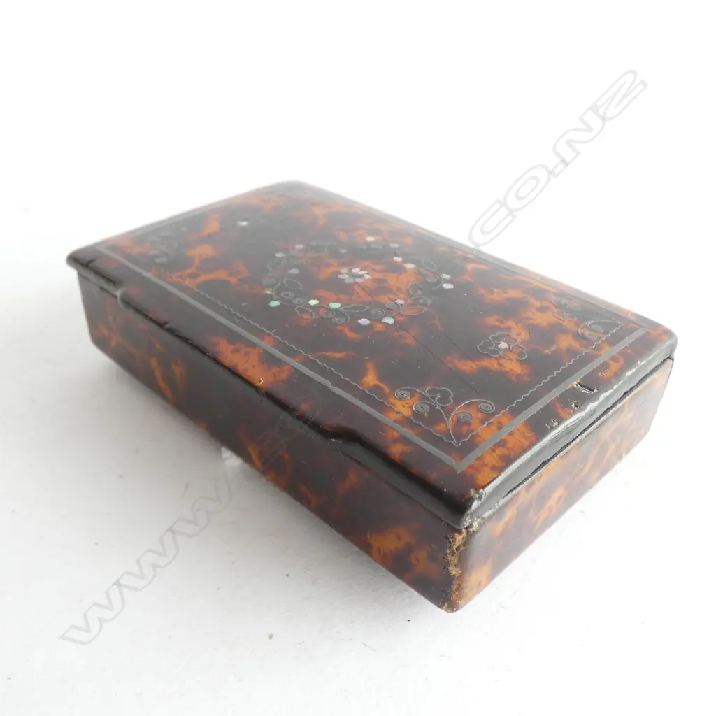 19thC INLAID PAPIER MACHE TORTOISEHELL SNUFF BOX L.85mm  Image 1++