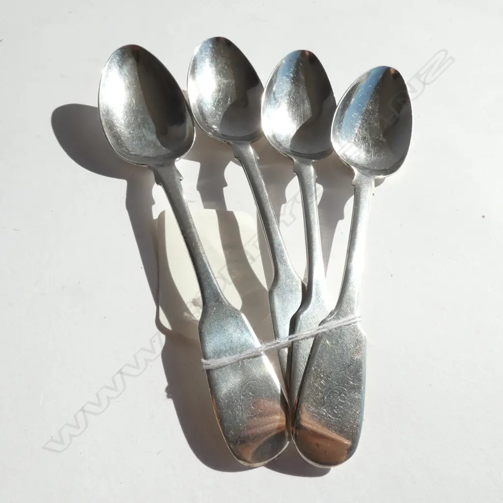 FOUR SILVER TEASPOONS, OLD ENGLISH, by Wm. EATON, LONDON 1829. 97gm Image 1++