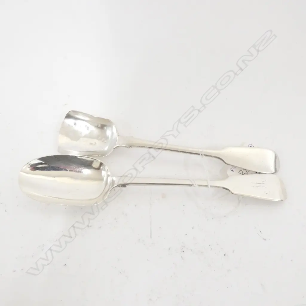 SILVER SERVING SPOON, by EDWIN SWEET, EXETER 1852. & STILTN SCOOP? by Richd. POULDEN, LONDON 1822. 134gm Image 1++