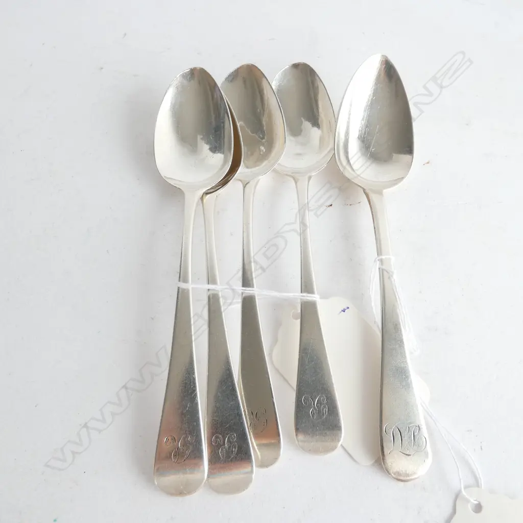4+1 SILVER TEASPOONS. OLD ENGLISH PATTERN, LONDON 1803 & 1820 88gm Image 1++