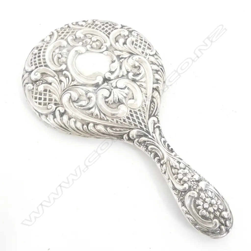 STG SILVER ORNATE EMBOSSED HAND MIRROR B 1902 L 280 MM Image 1++