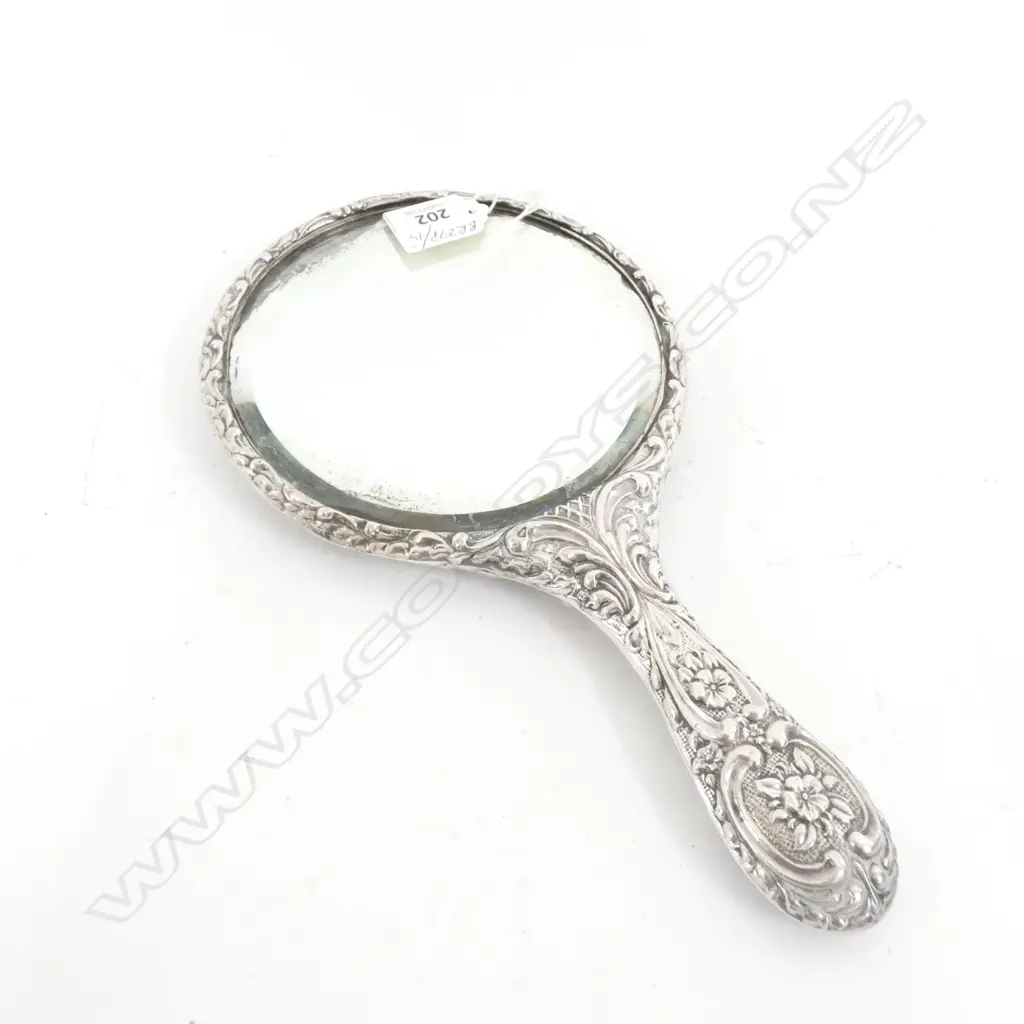 STG SILVER ORNATE EMBOSSED HAND MIRROR B 1902 L 280 MM Image 1++