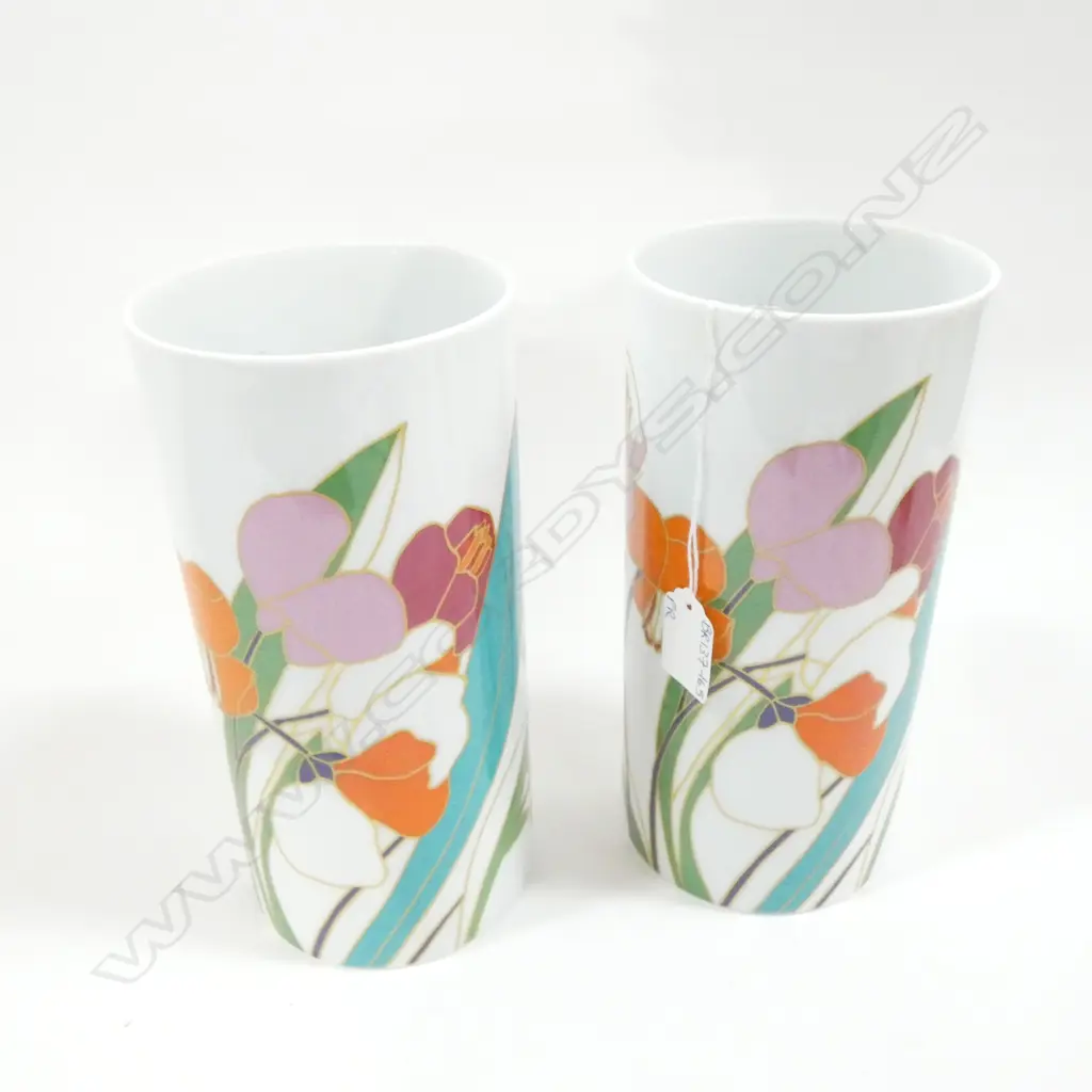 PR LG ROSENTHAL STUDIO LINE ENAMEL FLORAL PATTERN VASES H. 225MM Image 1++