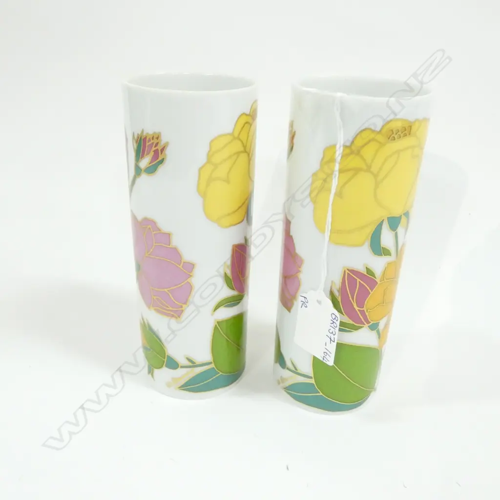 PR SM ROSENTHAL STUDIO ENAMEL FLORAL PATTERN VASES H. 160MM Image 1++