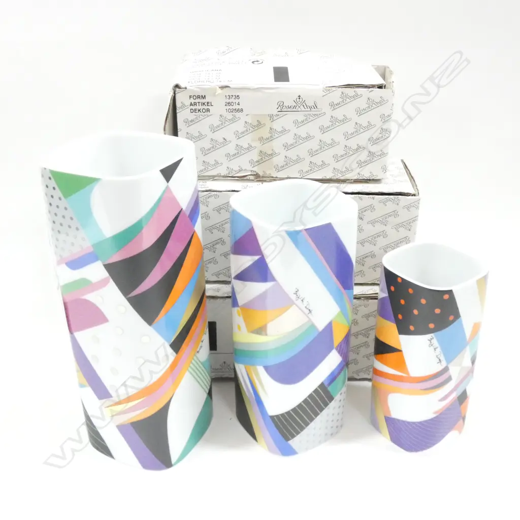 3 ROSENTHAL GRAFICANO BRIGITTE DOEGE VASES S - 140 M - 200 & L- 240MM -  ALL IN ORIGINAL BOXES Image 1++