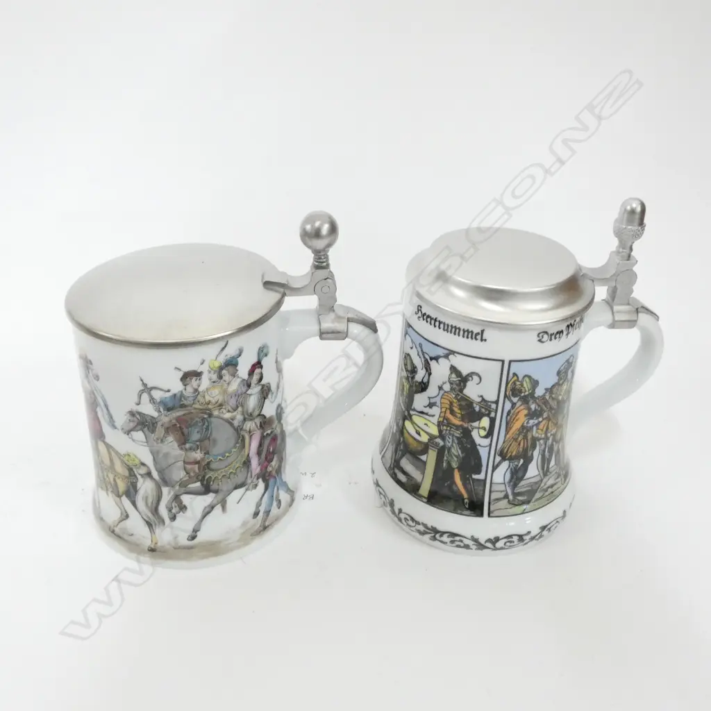 TWO KAISER PORCELAIN & PEWTER LIDDED TANKARDS H. 165MM - IN ORIGINAL BOXES... Image 1++