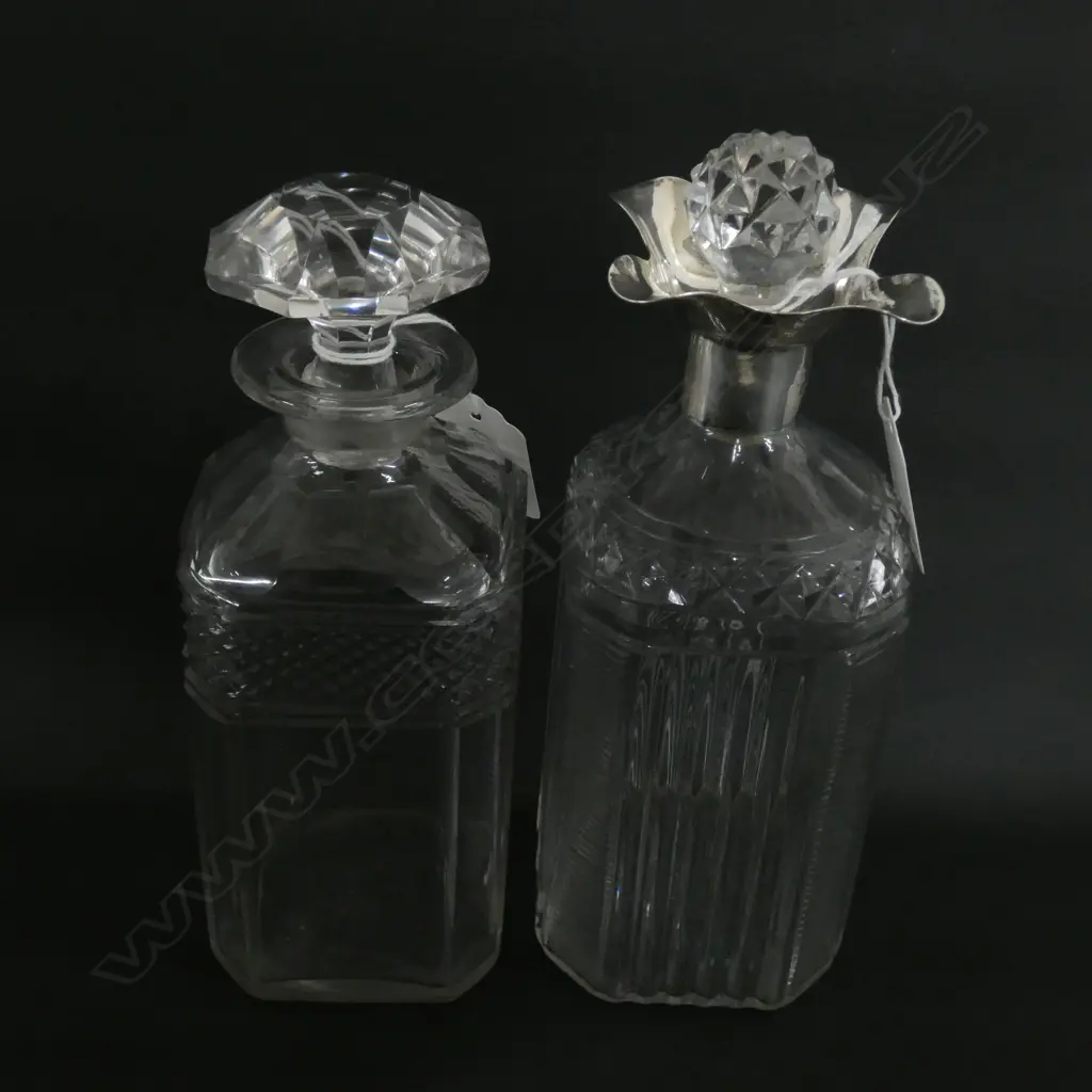 2 c1900 SQUARE BODIED DECANTERS 1 W SILVER MOUNT... Image 1++