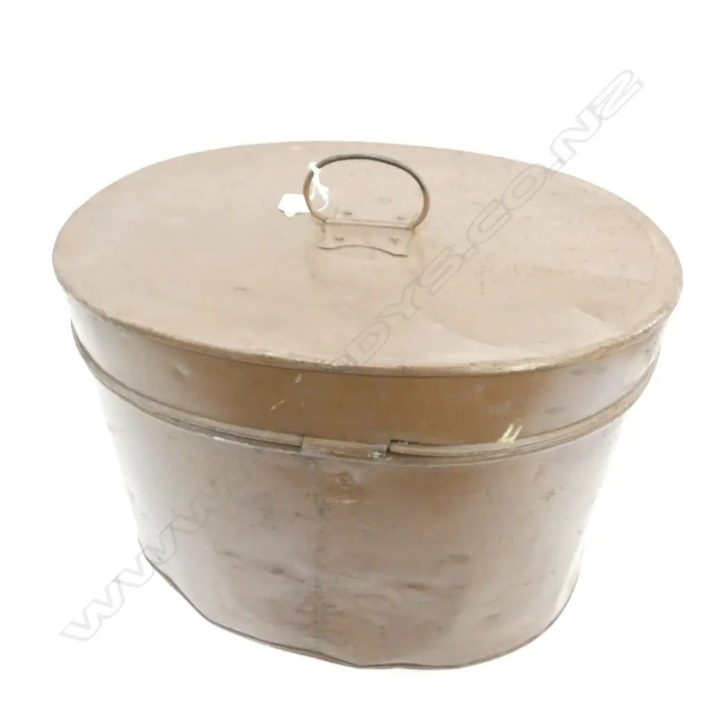 BROWN PAINTED METAL HAT BOX H.315mm W.460mm Image 1++