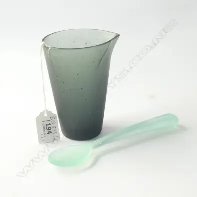 HOANNA STACHL CAST GLASS LIPPED BEAKER + SPOON ETCHED MARK TO BASE H.S 99 L 700 MM Image 1++