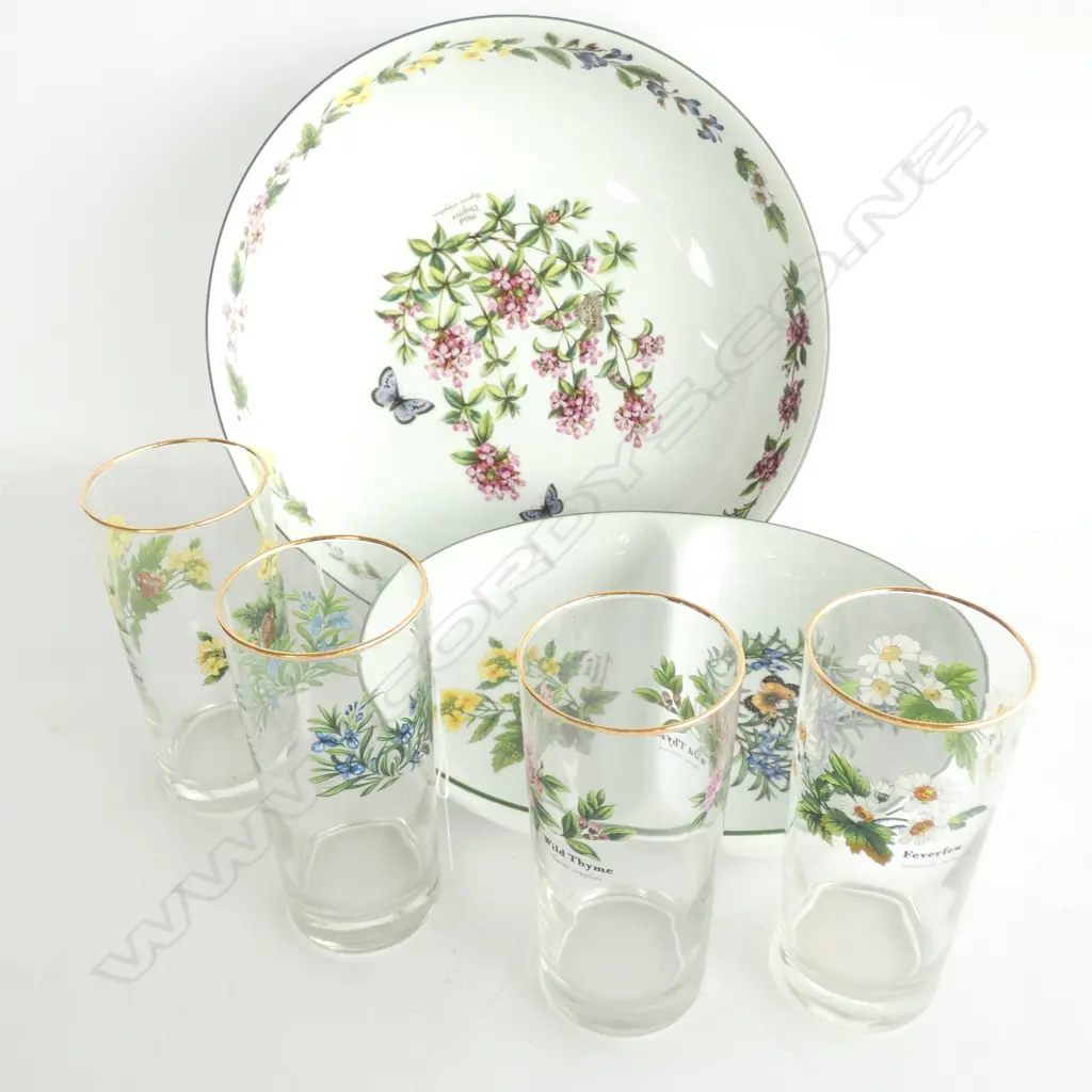 ROYAL WORCESTER HERBS LARGE BOWL/DISH + 4 GLASSES D 360 MM Image 1++