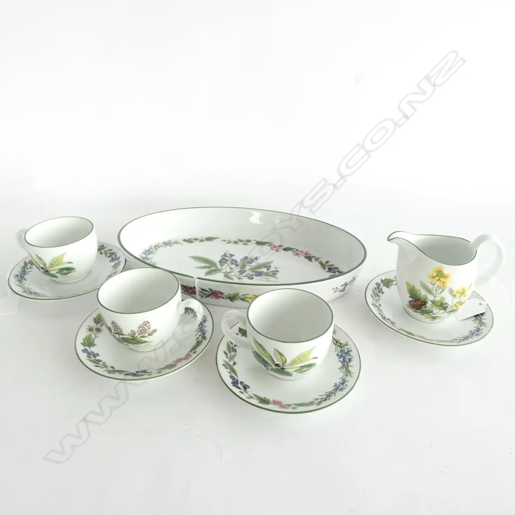 ROYAL WORCESTER HERBS DISH/JUG/3 CUPS + 4 SAUCERS L 320 MM Image 1++