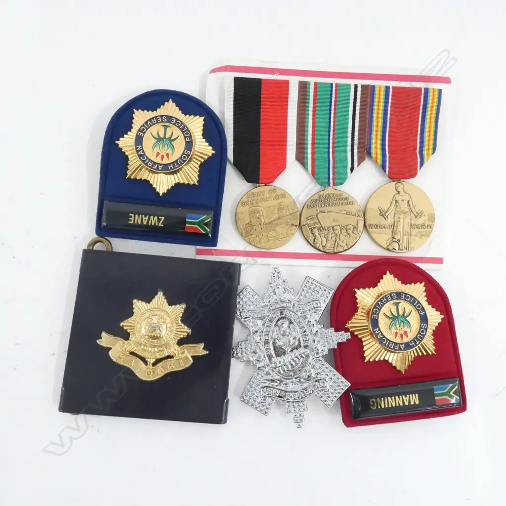 BAG ASST. MILITARY MEDALS; SOUTH AFRICAN POLICE BADGES Image 1++