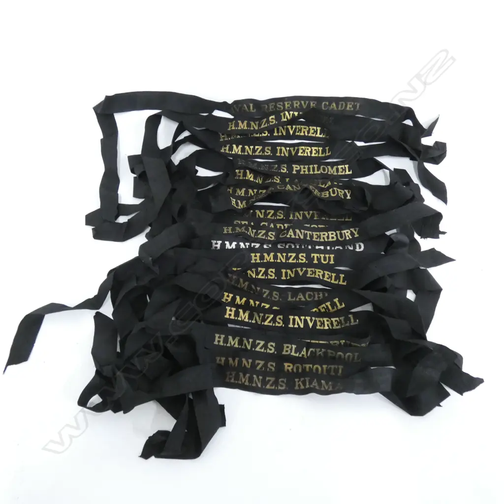 BAG ASST. NAVAL HAT RIBBONS INCL HMNZS CANTERBURY ETC Image 1++