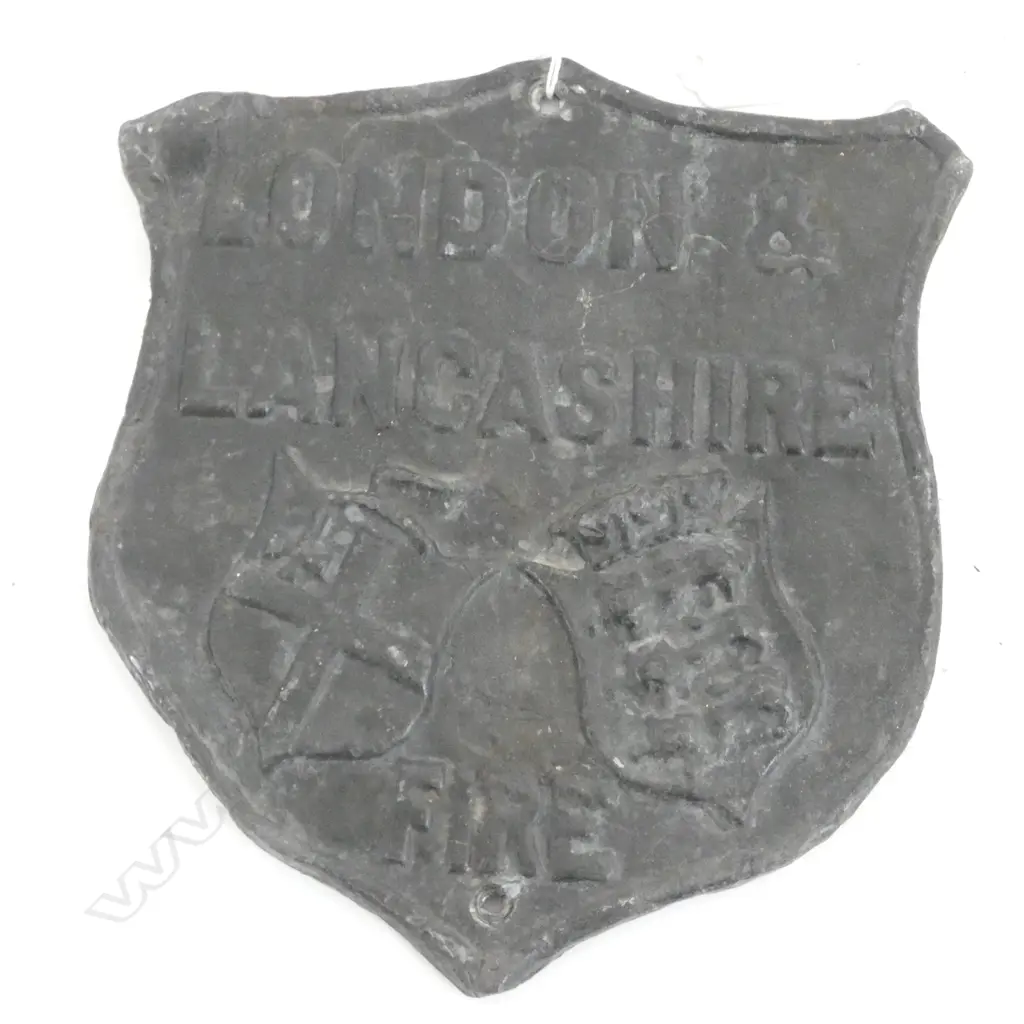 LEAD LONDON & LANCASHIRE FIRE SHIELD PLAQUE H.225mm Image 1++