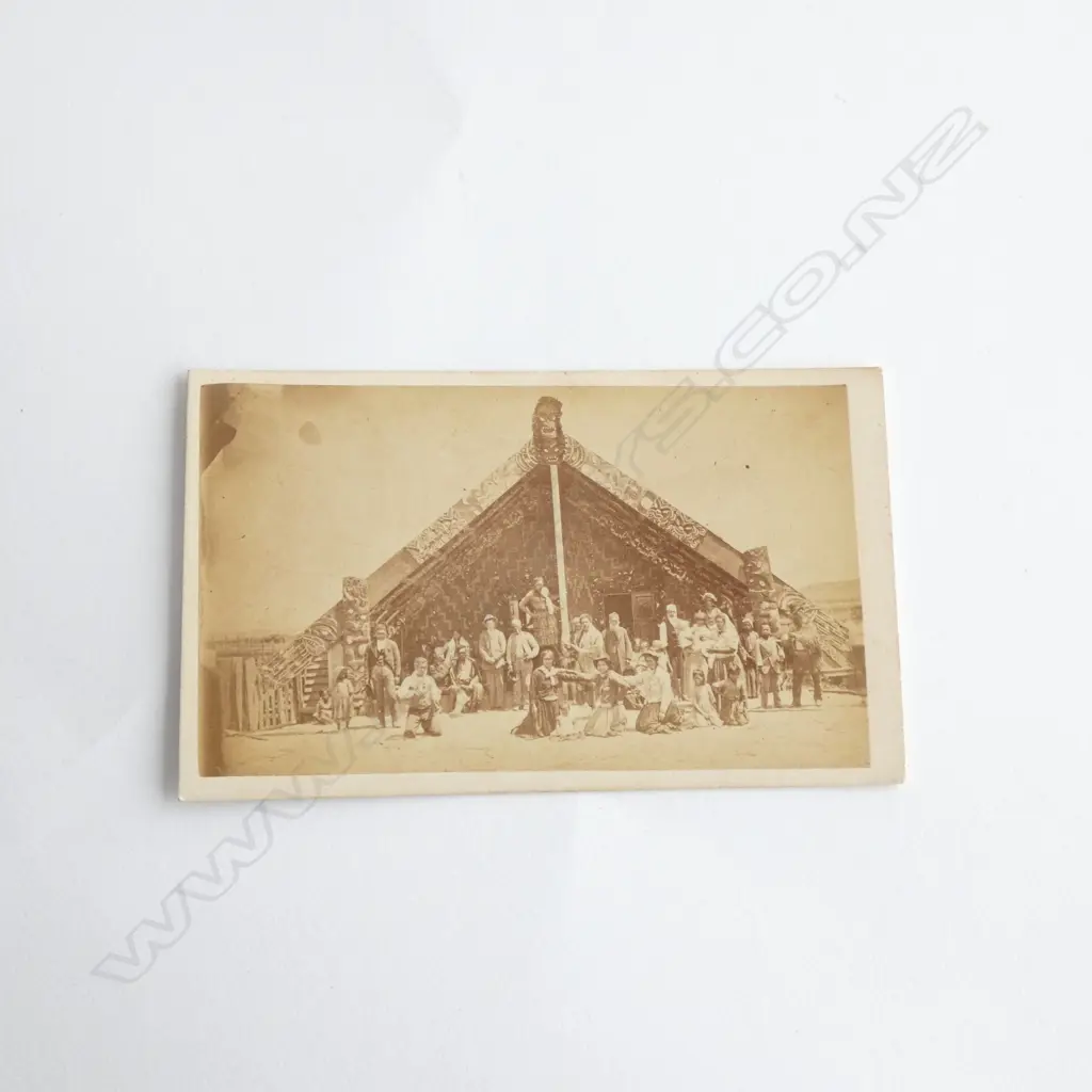 THOMAS PRICE PRINT - GROUP MAORI IN FRONT OF WHARENUI TIPUNA  Image 1++