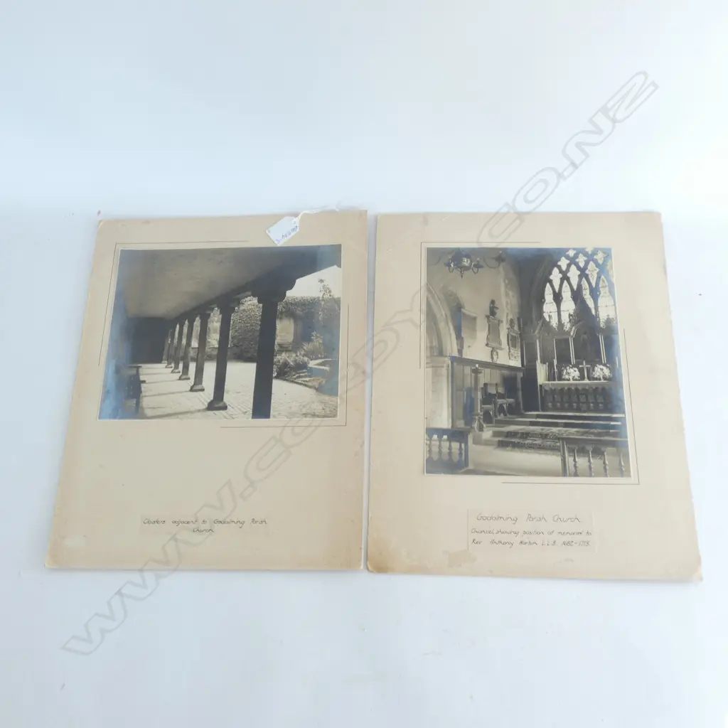 GODALMING PARISH CHURCH' entitled to label on backing card.195 x 245mm + 'GODALMING PAISH CHURCH. Chancel showing position of memorial to Rev. Anthony Warton L.L.B. 1682-1715." 245 x 195mm Image 1++