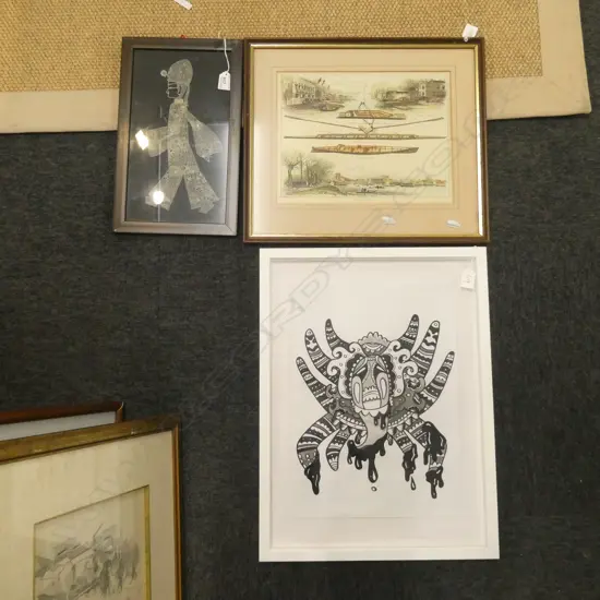 3 ARTWORKS; PRINT 420x295mm, ORIENTAL MAN, BOAT RACE PRINT