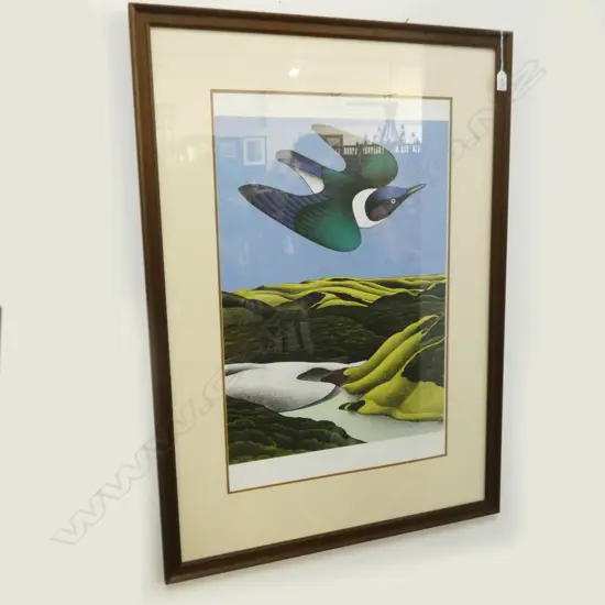 DON BINNEY PRINT 'SWOOP OF THE KOTARE, WAIMANU' 610x445mm