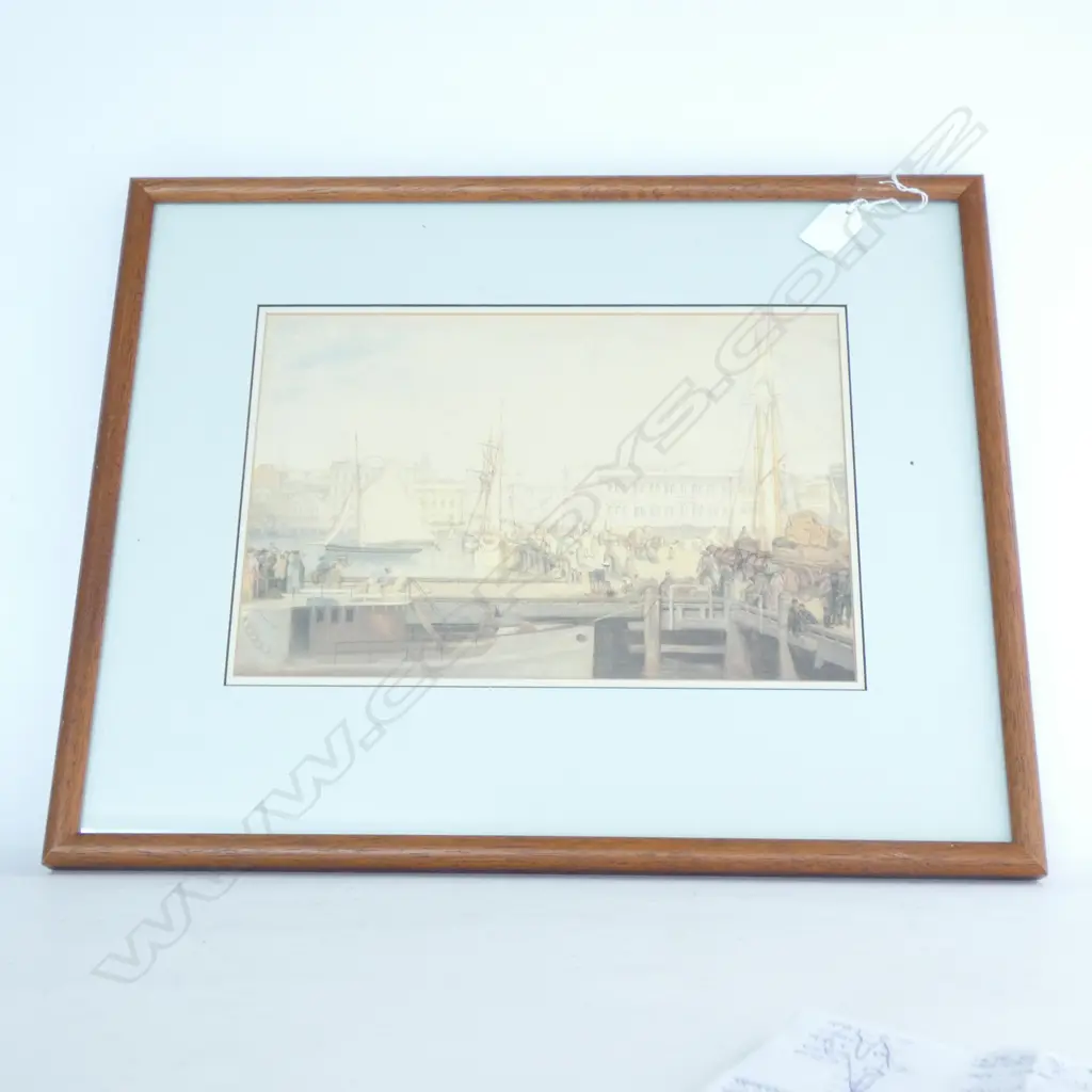 FRAMED AUCKLAND WHARF PRINT C. 1800'S 320 X 220MM Image 1++