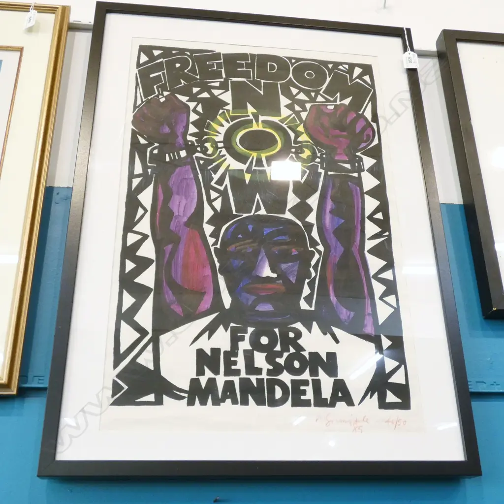 MURRAY GRIMSDALE PRINT 'FREEDOM NOW FOR NELSON MANDELA' 46/50 610mm x 395mm Image 1++