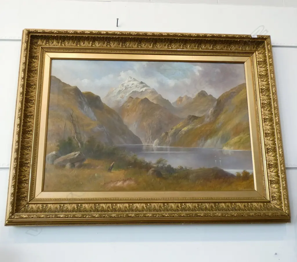 (19295) 19thC COLONIAL LGE OIL MT COOK GILT FRAME Image 1++